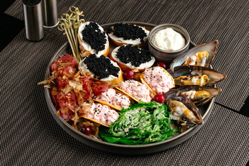 cocktail snacks. an aperitif for cocktails. cocktail bar menu