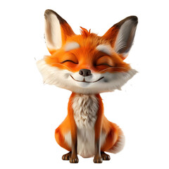 Obraz premium Contented little cartoon fox character sitting peacefully with eyes closed and a subtle smile, isolated on a transparent background.