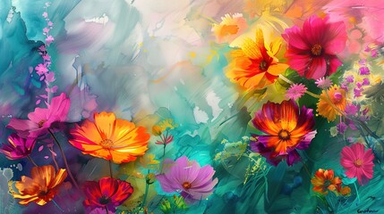 A vibrant painting design inspired by nature, featuring floral motifs and a rich color scheme reminiscent of a garden in bloom.