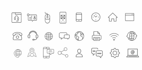 set of thin line contact icons vector