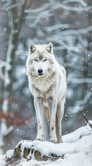 Obraz premium Charismatic White Wolf in Snowy Forest Displaying Anger 