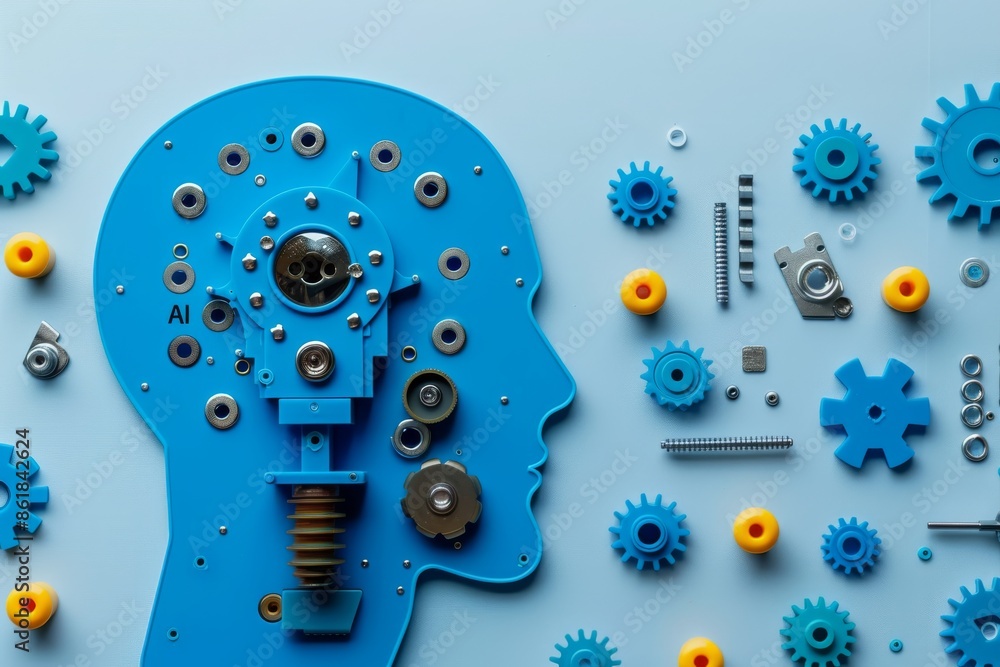 Aufkleber creative ai concept with gears and mechanical components, representing innovation and technological 