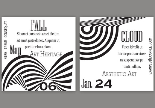 Social Media Square Post Template Black White Striped Abstract Round Shape