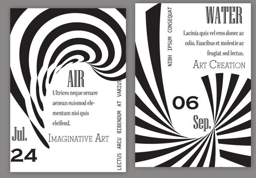 Flyer Template Black White Striped Abstract Round Shape