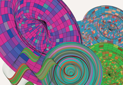 Set of Abstract 3D Multicolored Wire Frame Geometric Shapes