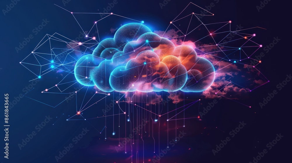 Poster a computer network is shown with a large orange cloud in the middle. the cloud is surrounded by a se