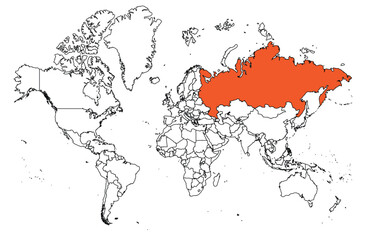Obraz premium The outline of the world map with the borders of the countries. Map of the Russia