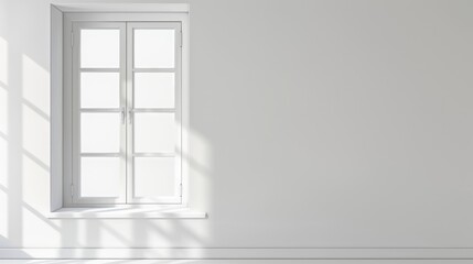 White empty window on bedroom wall with space for copy