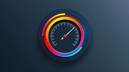 Speedometer icon with an arrow. Colorful infographic gauge element.
