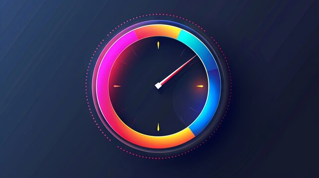 Speedometer icon with an arrow. Colorful infographic gauge element.