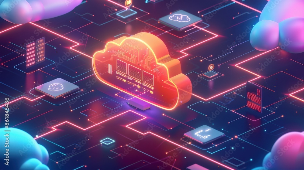 Poster a computer network is shown in a colorful, abstract style
