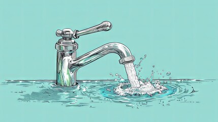 Water tap with water flow illustration