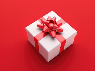 Obraz premium Gift Box with Red Bow on Red Background