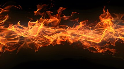 Fototapeta premium Fiery flames blazing on black background. Dramatic fire texture for inferno, heat, danger, and energy concepts.