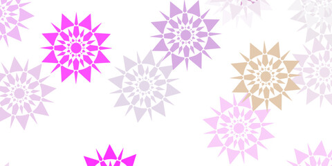Light pink, green vector beautiful snowflakes backdrop with flowers.
