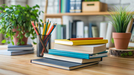 School books on desk