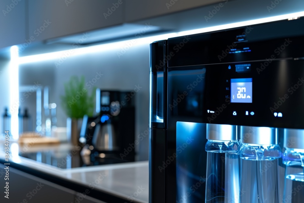Aufkleber high-tech smart water filter with digital display in modern kitchen setting for home efficiency