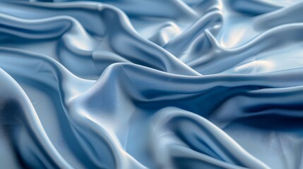 Obraz premium Blue silk fabric background with waves and folds. Texture of satin, luxurious textile for fashion design and elegant backdrop.
