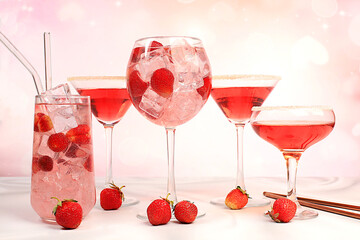 Fresh fruit cocktail or punch with strawberries and ice with fresh berries, summer party concept....