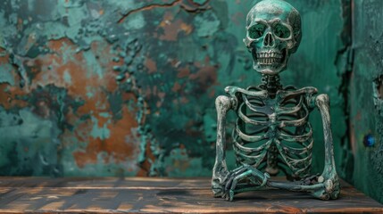 Scary creepy skeleton skull bones background for Halloween and other gothic dramatic projects. Spooky atmosphere style. Extra space for text copy.