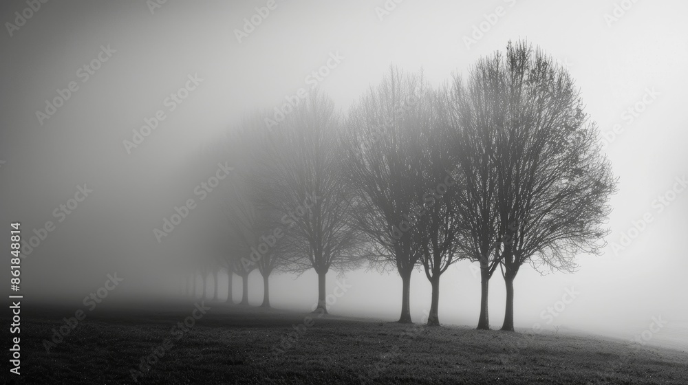 Aufkleber a group of trees loom out of the fog like ghostly apparitions adding to the eerie atmosphere. black 