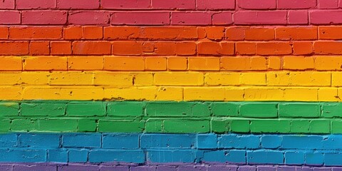 Fototapeta premium Rainbow brick wall with fire hydrant