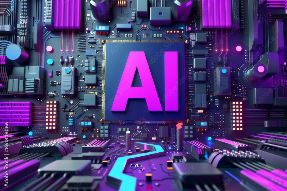 Poster ai in high tech data center with glowing lights, advanced technology and futuristic design