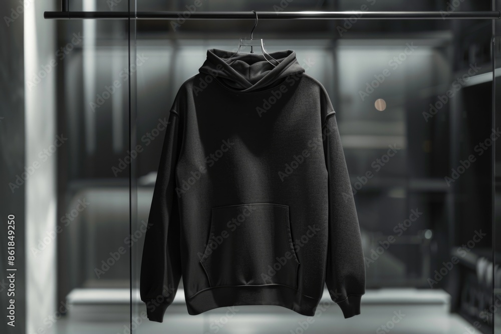 Wall mural Black hoodie on a rack