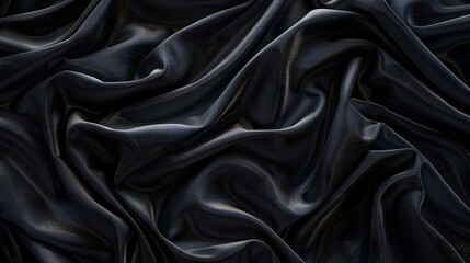 Fototapeta premium Black Silk Background Texture. Smooth, Wavy, Elegant Fabric for Luxury Design