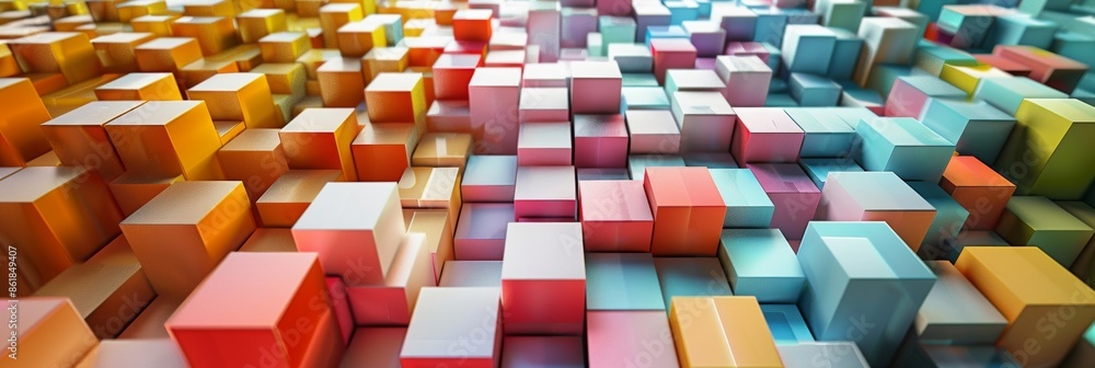 Poster a feast for the eyes as cubes in all shades and hues are arranged in a hypnotizing pattern.