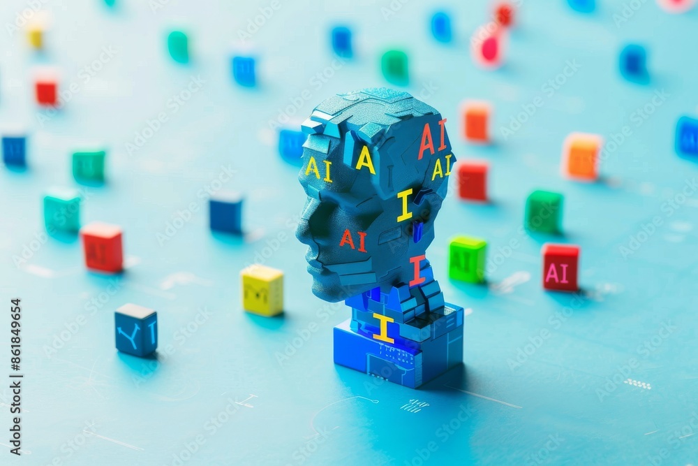 Poster ai concept with colorful building blocks, symbolizing technological integration and creativity