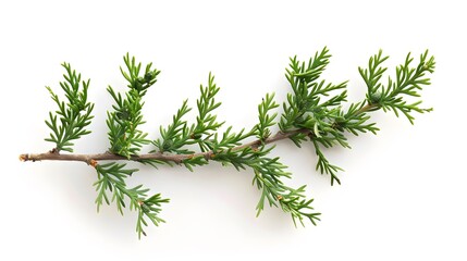 Isolated Sprig of Fresh Green Cypress on White Background