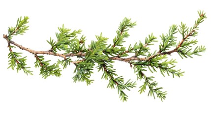 Isolated Sprig of Green Fir Branch on White Background. Evergreen Element for Design