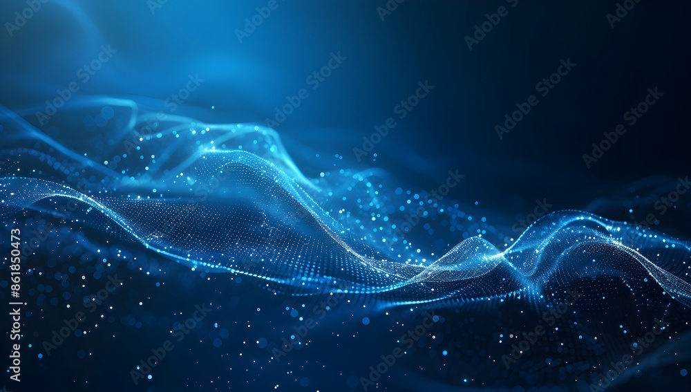 Poster abstract blue digital wave background with glowing dots and lines for technology, data science or in