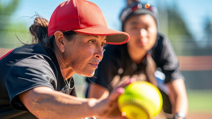 Softball Coaching Technique: Trainer Instructing Player on Catching Ground Balls