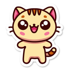 Joyful kitten sticker in a kawaii style.