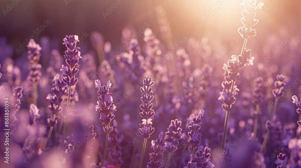 Poster a tranquil setting of endless fields of lavender and chiffon fabric gently swaying in unison.