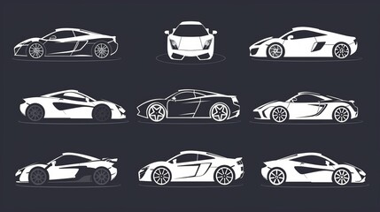 Set of sports car logos in silhouette. Emblem for motor vehicle dealerships. Symbol for auto garages. Icon for showroom dealers. Vector illustration.