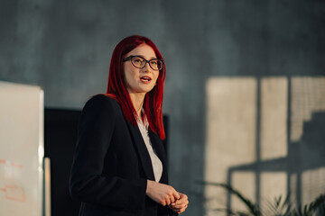 Portrait of professional businesswoman having presentation at boardroom