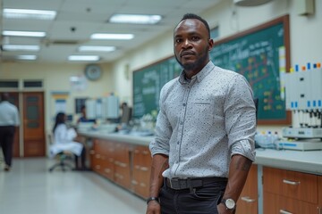 Obraz premium A Black Man Stands in a Chemistry Lab