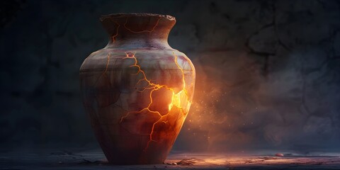 ANcient  Jar of Clay with Cracks and Breaks Alluding To and Illustrating 2 Corinthians 4:7  .