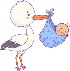 Cute stork  with newborn baby boy