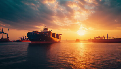 A freighter unloading containers at the harbor