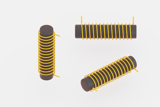 Ferrite core inductor set on white background. 3d illustration.