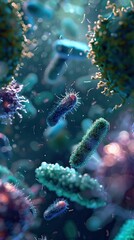 Enterobacterias Gram negativas Proteobacteria, bacteria such as salmonella, escherichia coli, yersinia pestis, klebsiella. 3D illustration. AI generated illustration