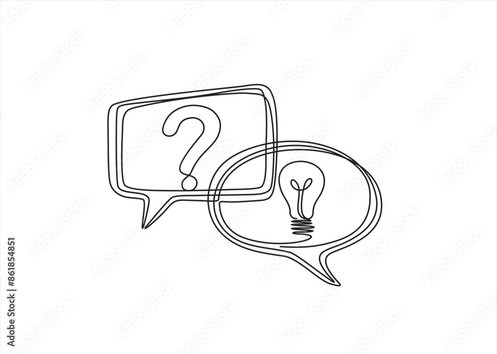 Poster quick tips. continuous one line drawing of question mark, light bulb and speech bubbles. trendy line