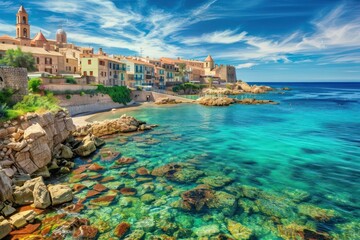 Obraz premium A picturesque Mediterranean city by the sea, showcasing a mix of old and new architecture. 