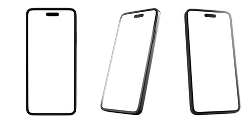 mobile phone with white screen mockup, smart phone blank screen isolated on transparent background. 3d rendering