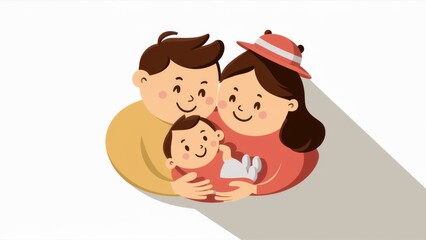 Fototapeta premium A cartoon illustration of a family with two children, AI