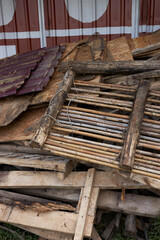 Wooden debris at the yard, boards and plates
